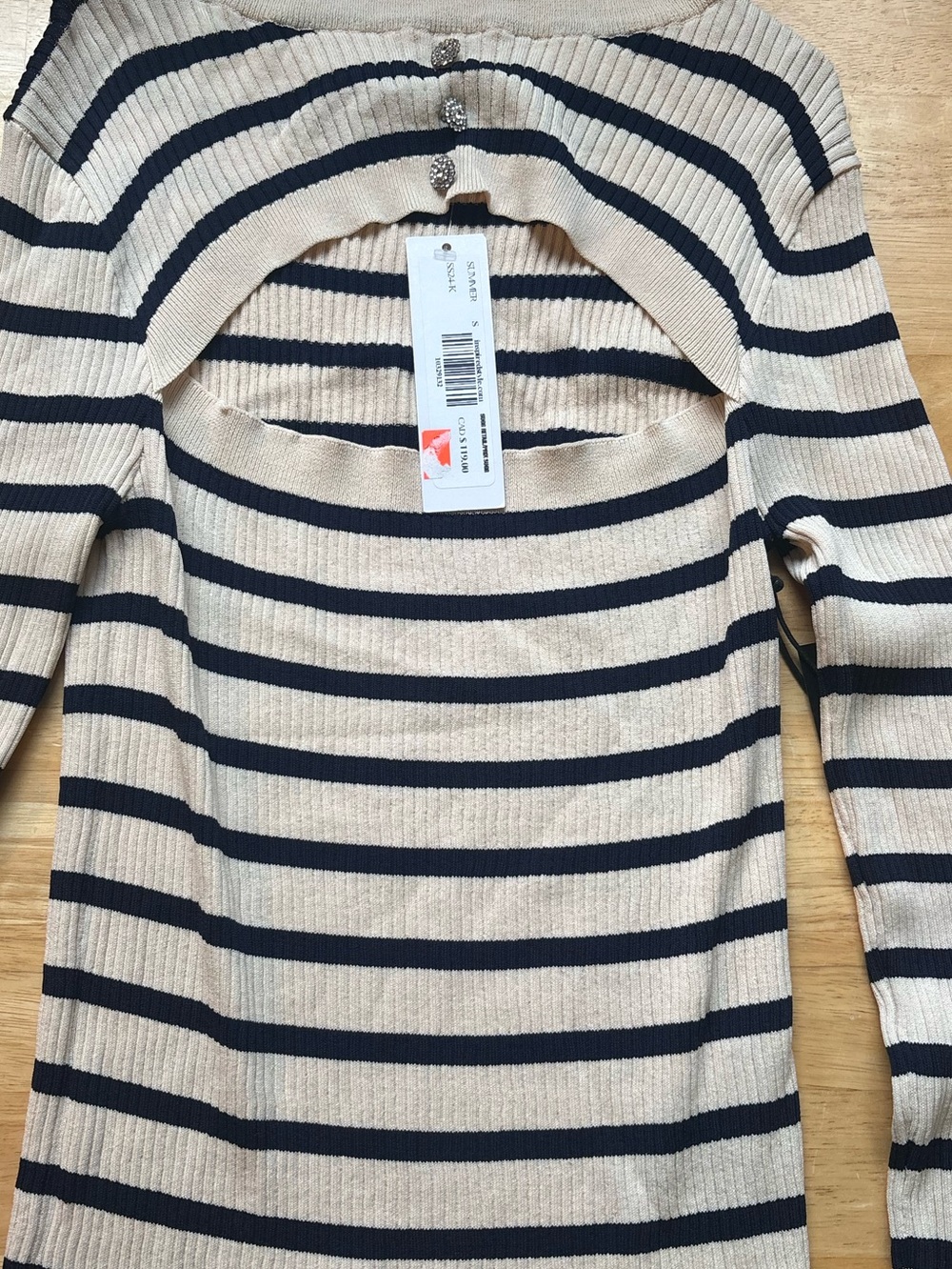 Striped Cutout Ribbed Sweater — Beige & Black